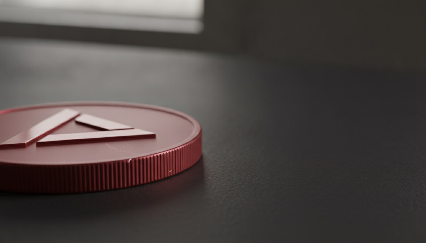 Close-up of a TRON coin standing on its milled edge